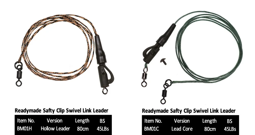 Bimoo 1 шт. 45LB готовые Карп Рыбалка Лидер Rig Line Combi Rig Safty клип вертолет Rig бег Rig полые и привести Core