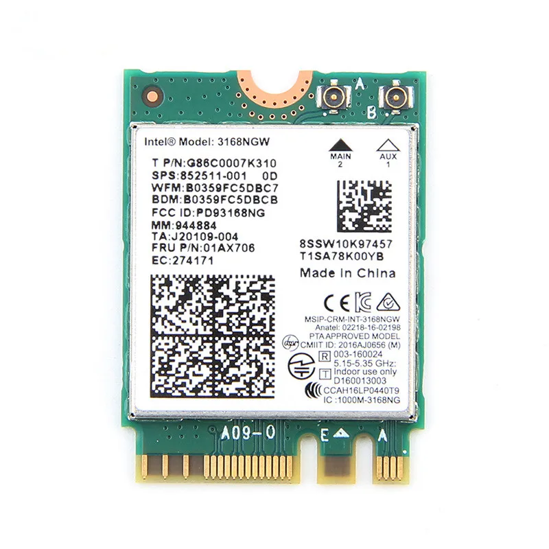 Двухдиапазонная беспроводная сетевая карта 600 Мбит/с Wi Fi ресивер Intel 3168 AC 3168NGW NGFF M.2