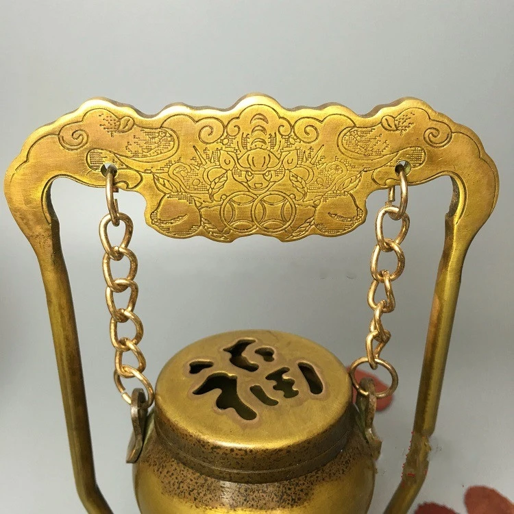 

Collection Chinese Copper Carved Blessing Word Flower Hanging Incense Burner Censer Beautiful Small Statue