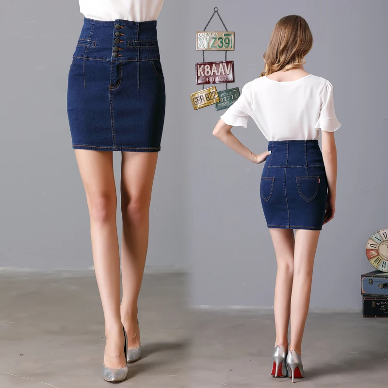 2017 вечерние женские Мини Твердые Юбки Высокая Талия пикантные синие джинсы