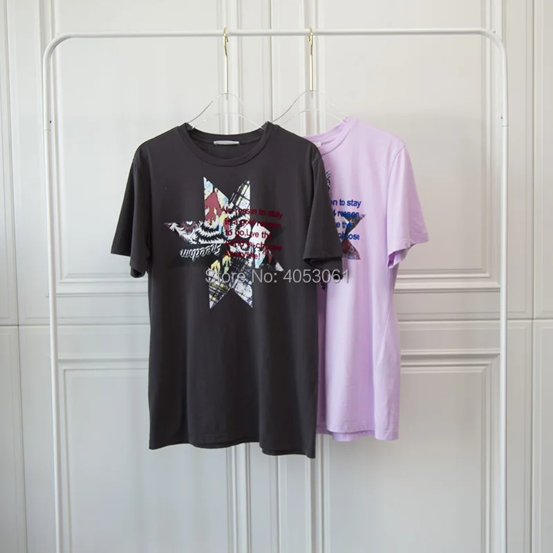Хлопок письмо стекаются& пятнистый octagon Print T-Shirt-сезон: весна–лето Для женщин с круглым вырезом футболки