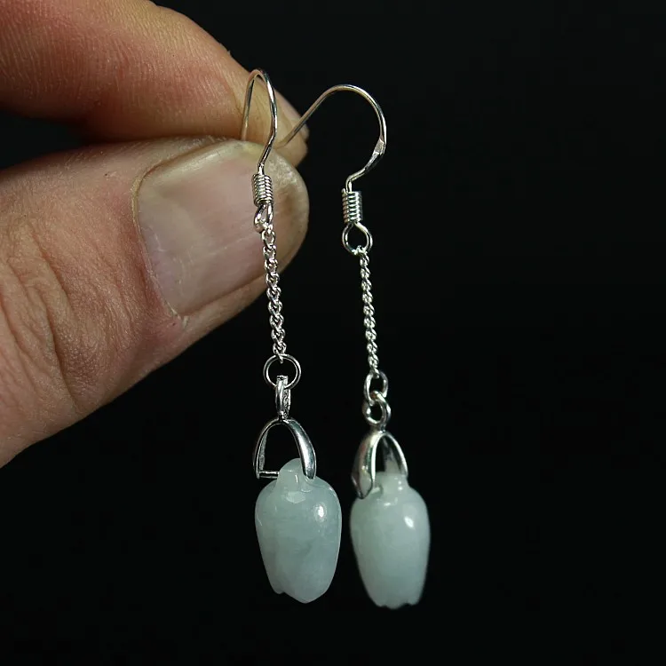 

fine jewelry Natural Ice Jadeite A Goods Jade Earrings, Water Drop Beads and Pearls 925 Pure Silver Long-style Temperament