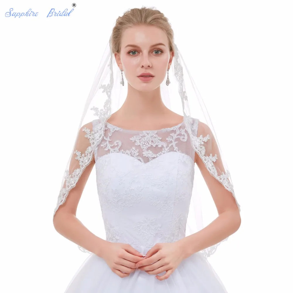 Sapphire Bridal 100% реальные фотографии однослойная винтажная кружевная кромка вуаль duvak