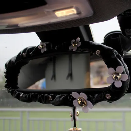 Mirror sets Кожаный автомобиль Seatblet переключения ручного тормоза крышка набор рулевого колеса шеи Подушка для поддержки поясницы солнцезащитный козырек тканевая сумка Противоскользящий коврик - Название цвета: Mirror sets