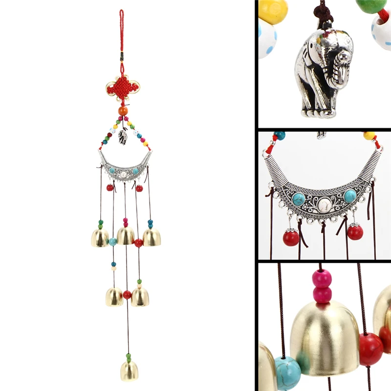 Этнический стиль Lucky Elephant Windchime медь 6 колоколов Открытый Живой дворовый садовый