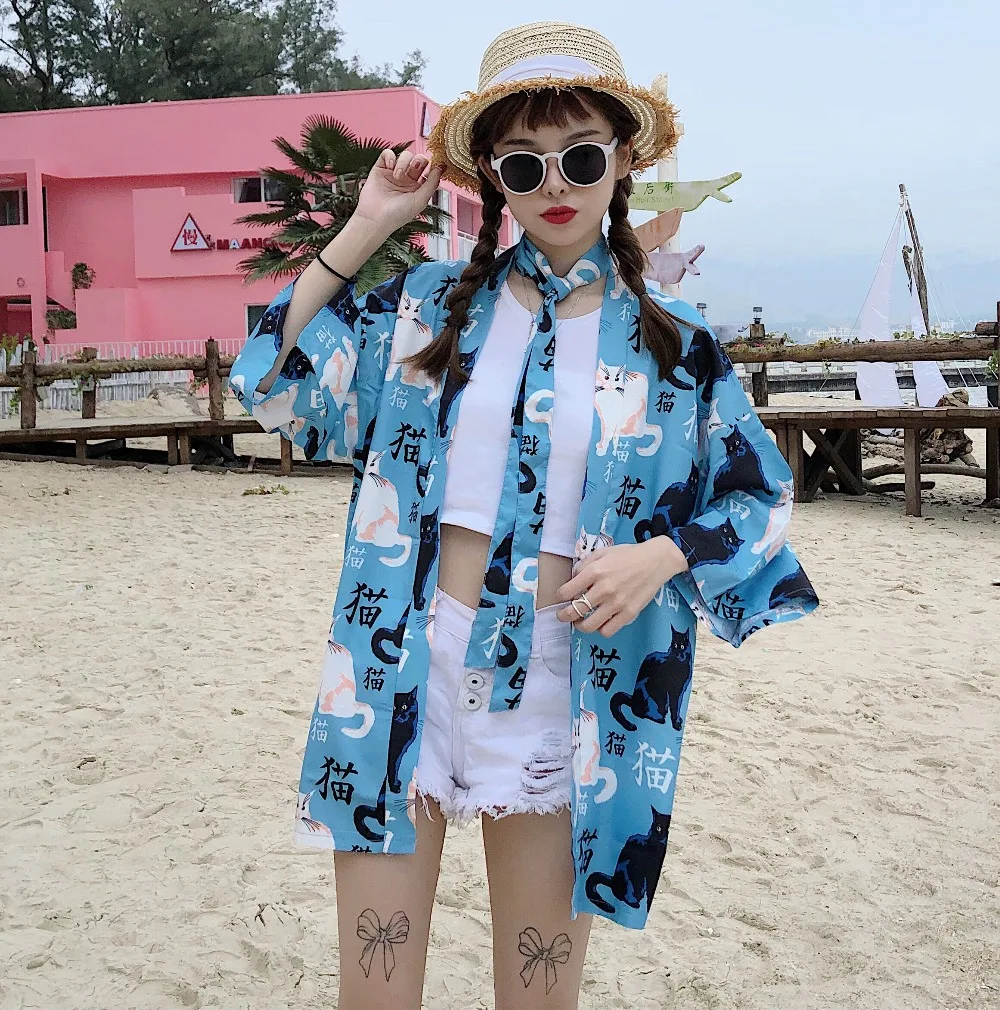 HARAJUKU digit print 2019 summer kimono cardigans feminino outerwear sun protection shirts womens (M262) |
