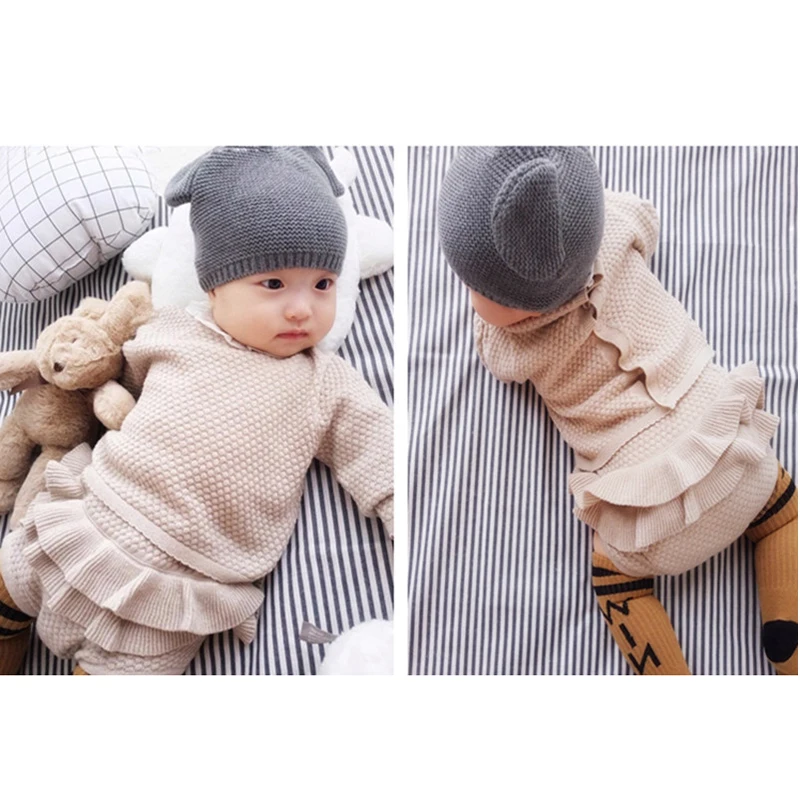 Autumn Spring Toddler Baby Set Knitted Newborn Clothes Girls Boys Clothing Sweater + Shorts 2 pcs Outfits Ruffle | Детская одежда и