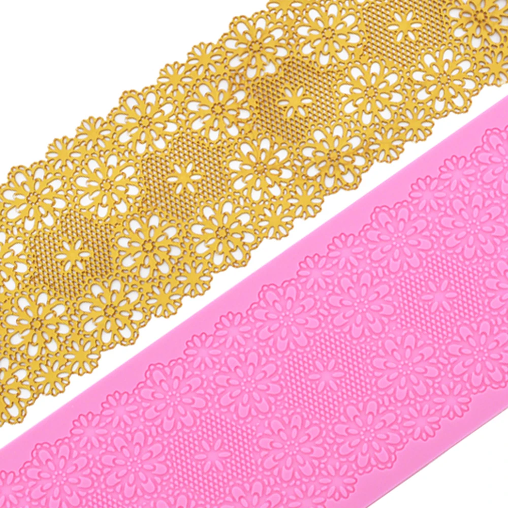 Flower Pattern Baking Tools Embosser Mould Lace Silicone Cake Sugarcraft Mold Fondant Border Decoration Mat | Дом и сад