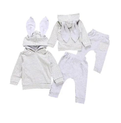 2018 Autumn 2pcs Newborn Infant Baby Boy Girl Casual Clothes Cartoon Bunny 3D Ear Long Sleeve Hoodie Tops+Pants Outfit Set | Детская