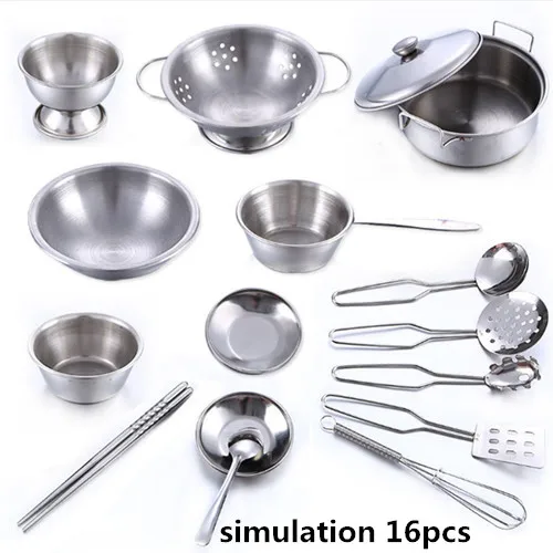 simulation 16pcs 40 шт из нержавеющей стали детский дом кухня игрушка кухонная посуда дети ролевые игры кухня Playset-серебряные игрушки для детей - Цвет: simulation 16pcs