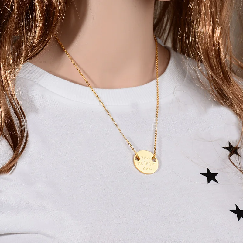 new style kiss me if you can circle pendant titanium stainless necklace statement never fade women jewelry RX015 | Украшения и