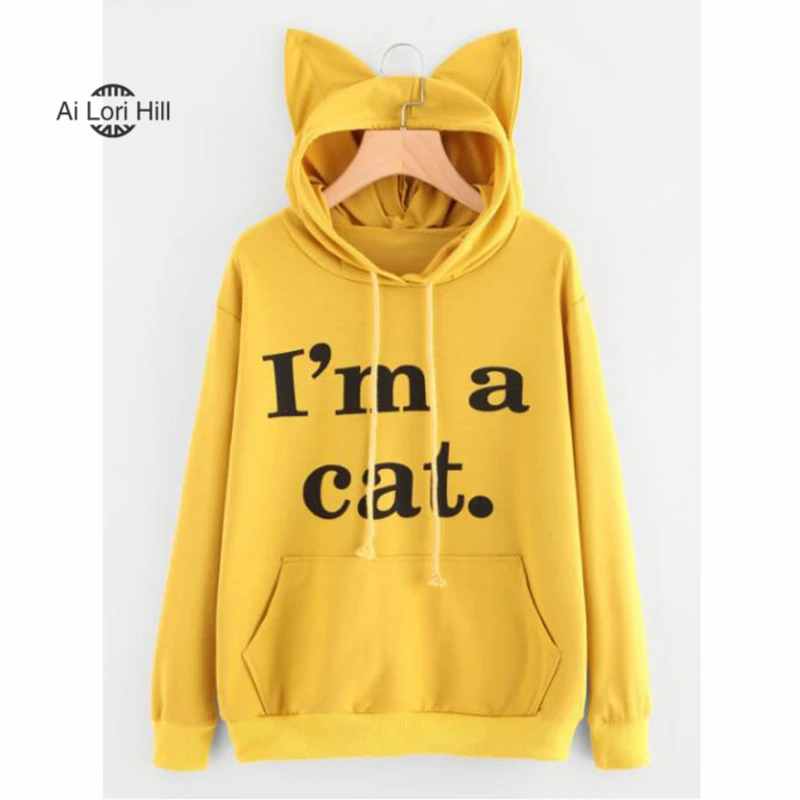 I'm A Cat Рождество женские толстовки с ушками длинным рукавом Письмо печати милые