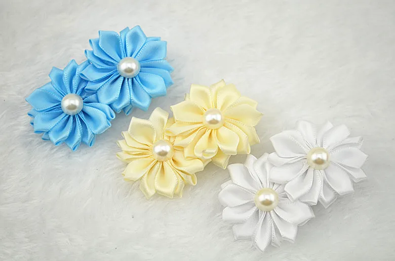 Многослойная сатиновая лента для волос с цветами в виде лепестков канзаши и