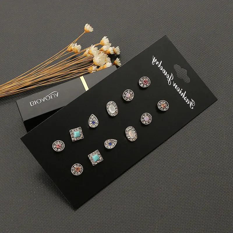 Hybzh Мода шпилька серьги 6 пар синий кристалл цветок круглый Форма полые резные