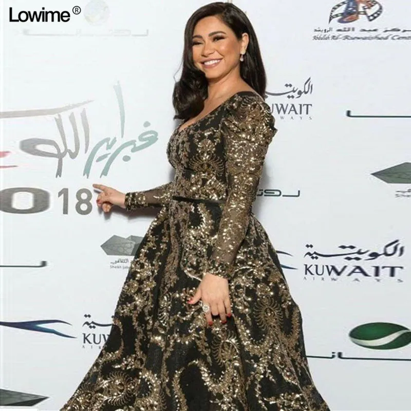 

2019 Modest Plus Size Celebrity Dresses A-line Formal Long Sleeve Sequin Evening Red Carpet Gowns Runaway Grand Show Dresses