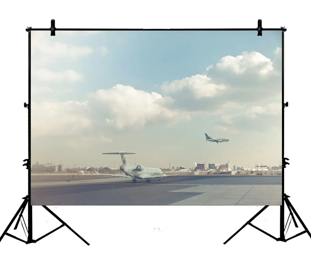 5x7ft здание аэропорта голубое небо белые облака подиумный самолет полиэстер фото