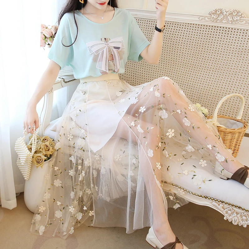 Женский комплект из двух предметов Повседневная летняя футболка с бантом +