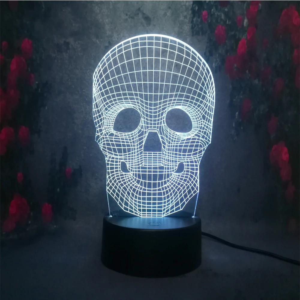3D USB Череп разноцветная Оптическая иллюзия светодиодный настольный ночник