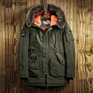 AIOPESONзимняя мужская куртка, Повседневная парка, однотонная, с большим карманом, высокое качество, зимняя мужская куртка, меховая толстовка, плотное зимнее пальто