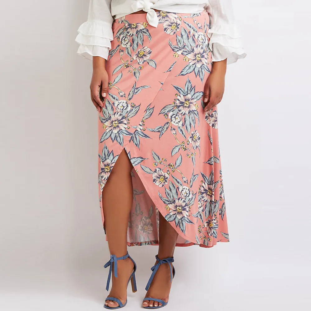 Пляж Boho ярко розовый с принтом длинная юбка Для женщин 2019 нерегулярные