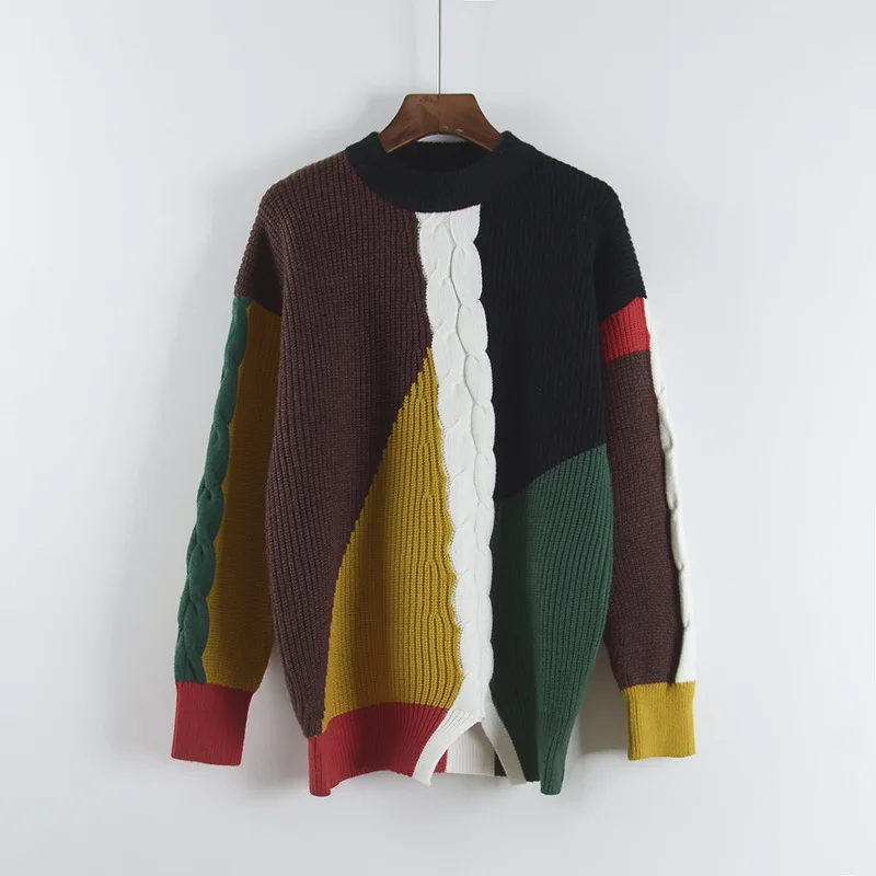 Autumn Winter 2017 Patckwork Sweater Women Jumper Oversized Pullover Casual Long Sleeve Fashion Woman Sweaters Clothes Pullovers | Женская