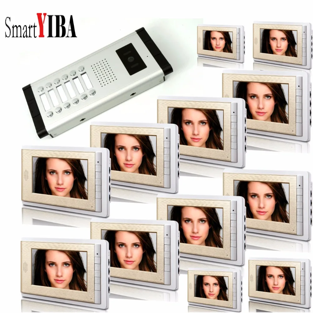 

SmartYIBA Video Intercom 7''Inch LCD Wired Video Door Phone Doorbell Speakerphone Intercom Camera Monitor System For 12 Units