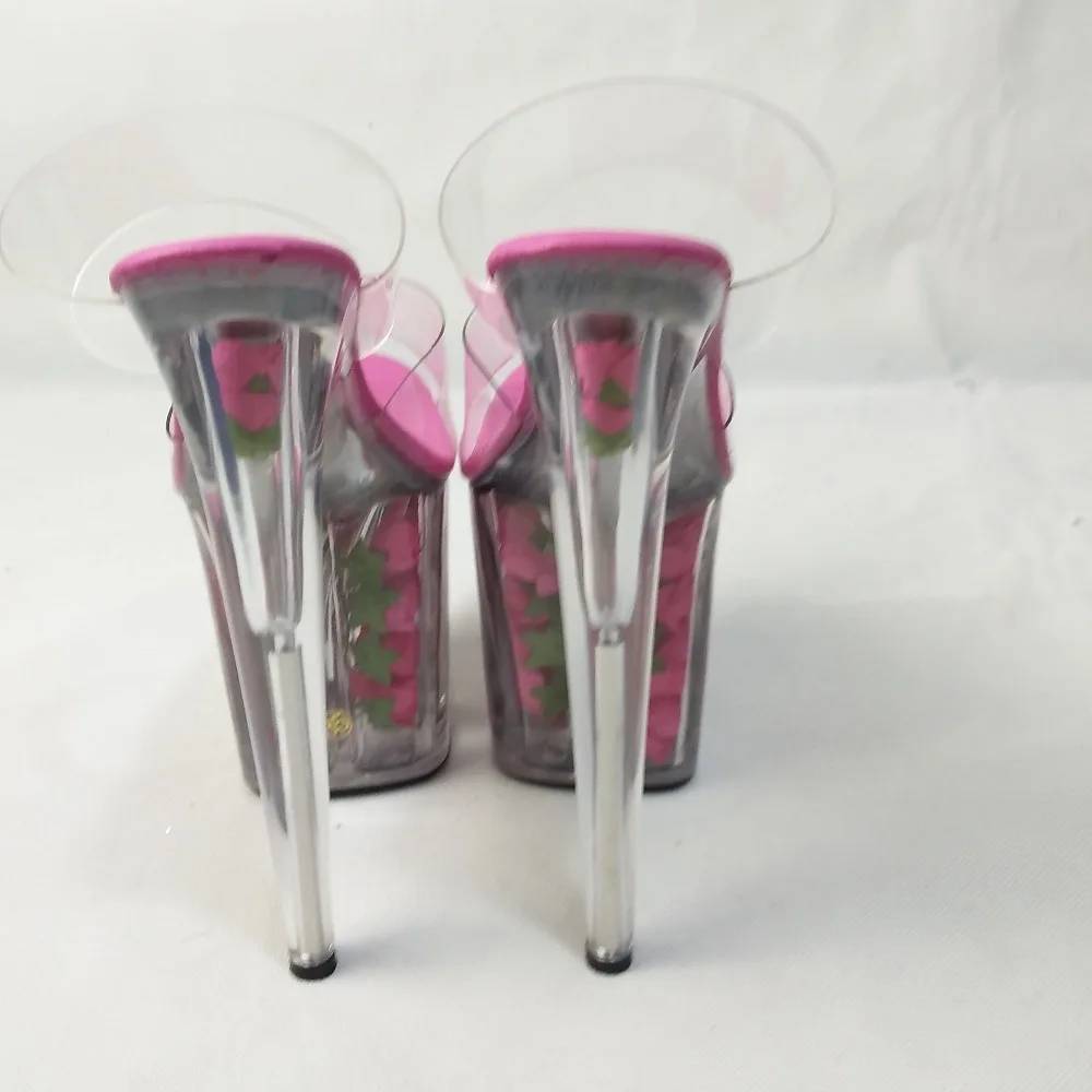 Sexy romantic rose crystal sandals, stage performance star photo album 20cm ultra high transparent Slippers