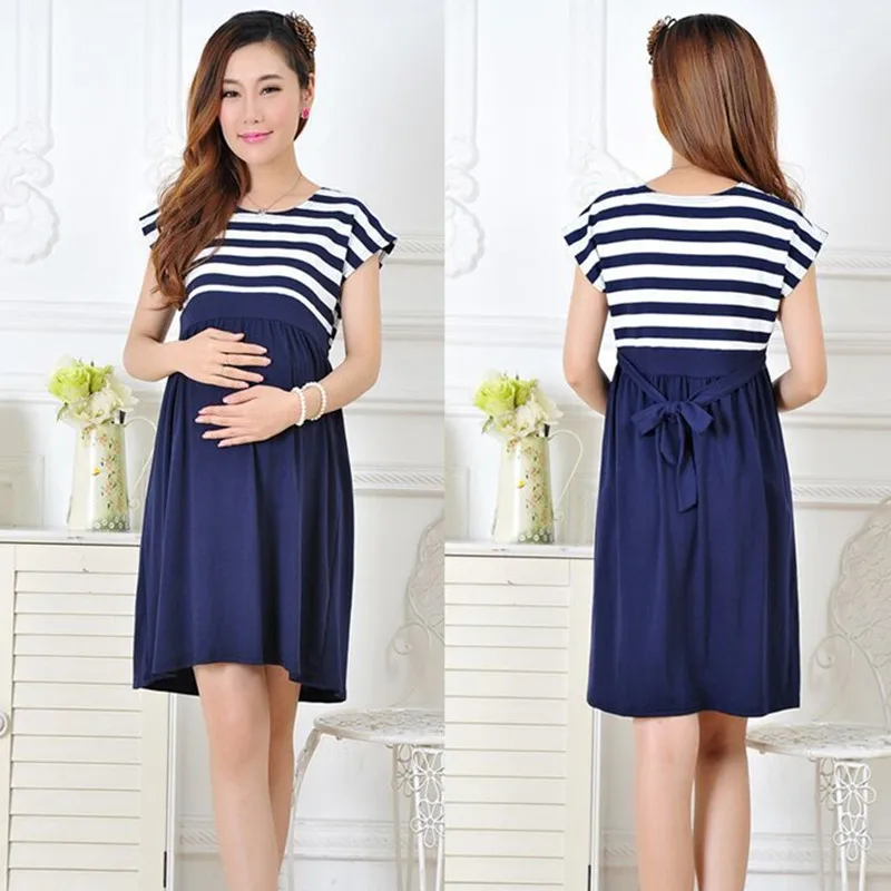 Одежда для беременных Повседневное платье хлопковая одежда платья в полоску