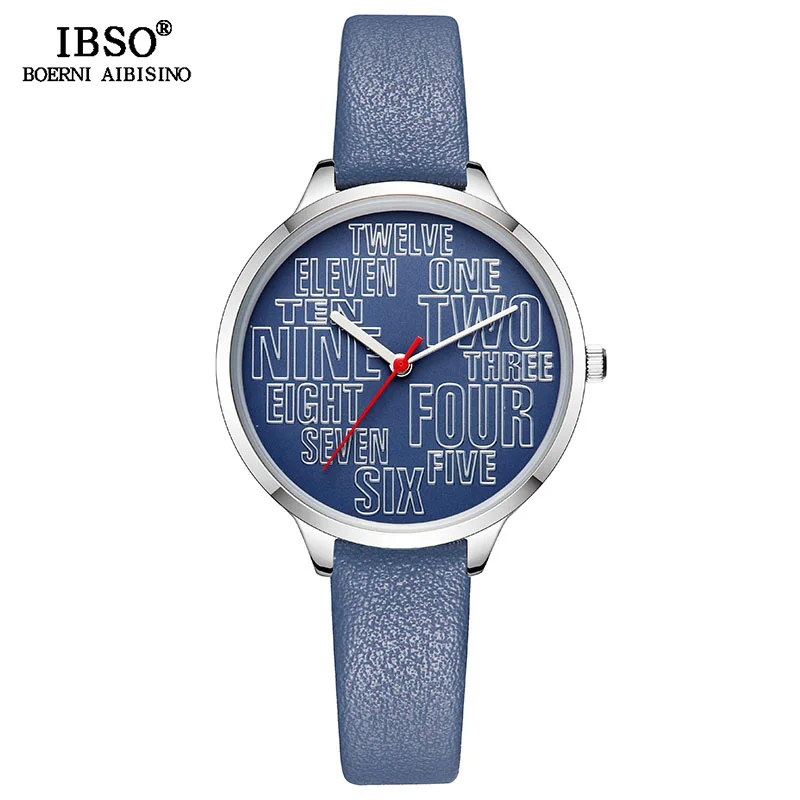 Blue IBSO оригинальные часы уникальные женские дизайнерские кварцевые часы женские модные кожаные Наручные часы новые Relogio Feminino#6610 - Цвет: Blue