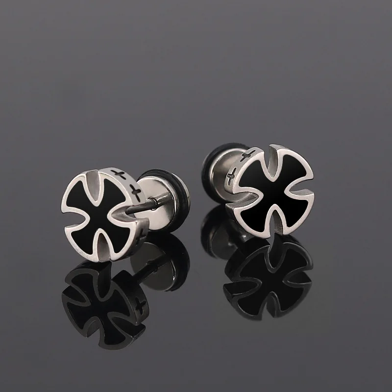 Мужские Серьги-кресты из нержавеющей стали Серебристые серьги в стиле панк-рок