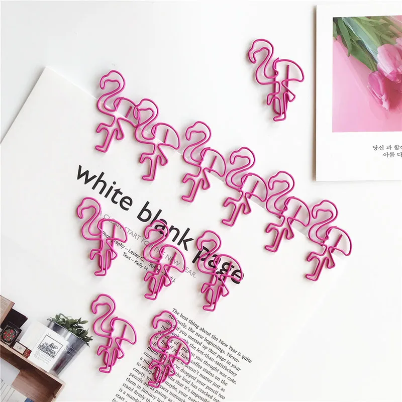 

12Pcs/lot Beautiful Flamingo Bookmark Planner Paper Clip Metal Material Bookmarks for Book Stationery School Office Supplies