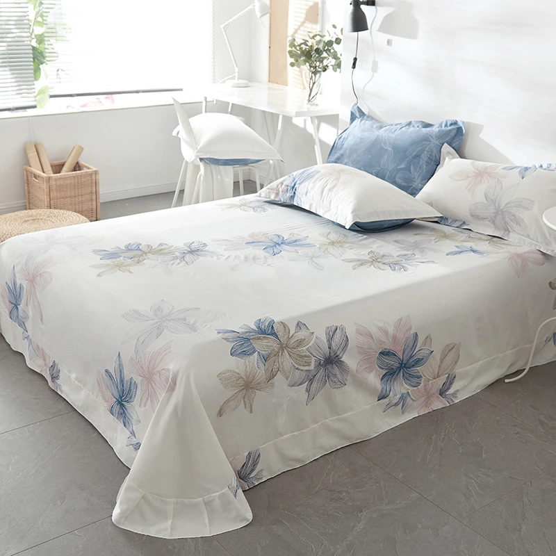 Цветные двухслойные простыни двуспальные с цветами 100% хлопок многоцветные