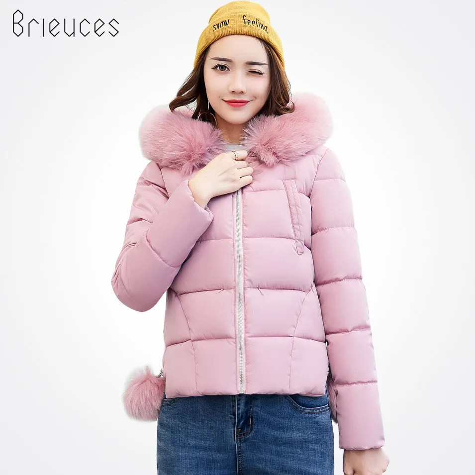 Зимняя куртка Brieuces женская короткая новинка 2017 облегающие Большие теплые парки с