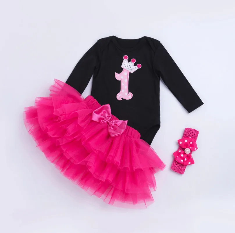 3 piece set НОВЫЕ комплекты одежды для маленьких девочек праздничные платья на день рождения для новорожденных, детские костюмы для крещения с длинными рукавами юбка-пачка, подарки - Цвет: 3 piece set