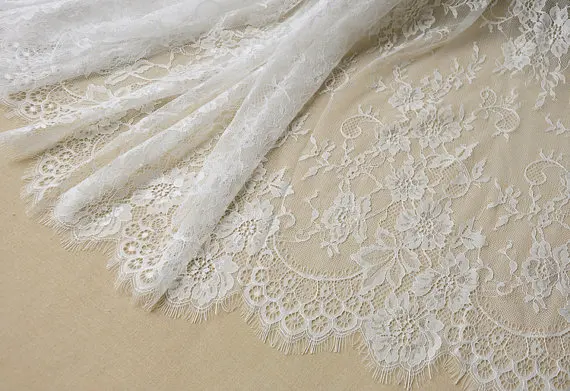 

3 yard Off White Chantilly Lace Fabric With Jacquard Floral Bridal Lace Fabric,