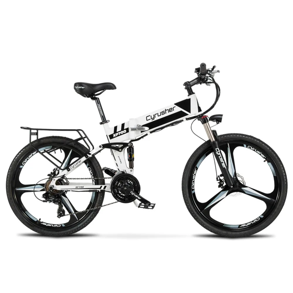 Cyrusher XF700 MTB Mans Folding Electric Bike Mountain 17 X 26 Inch Full Suspension 250 W 36V 21 Speeds With Storage Rack | Спорт и