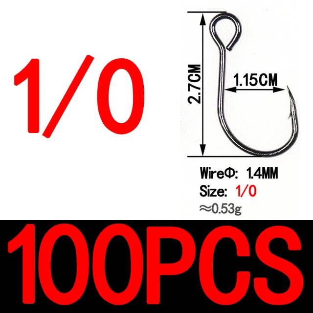 100pcs size 1l0 Bimoo 100 шт. для рыболовной приманки, запасной крючок, одиночные рыболовные крючки, встроенный крючок, большой глаз, размер 2/0, 1/0, 1, 2, 4, 6, 8, острая Высокоуглеродистая сталь - Цвет: 100pcs size 1l0
