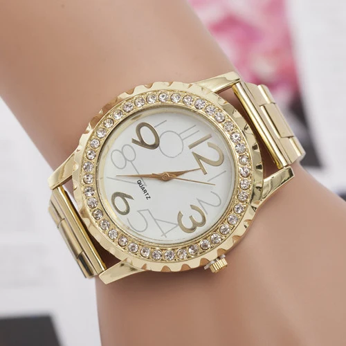 

Popular Women's Men's Crystal Rhinestone Alloy Stainless Steel Analog Quartz Wrist Watch 5UYD