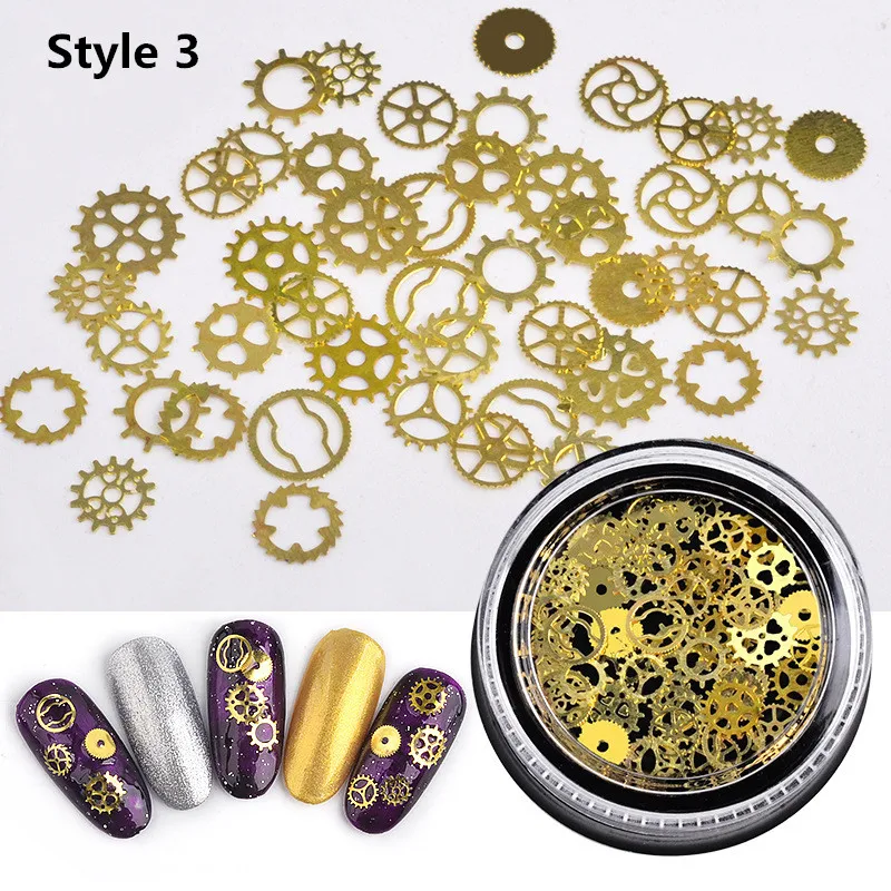 Style 3 1 коробка, ультра-тонкие шпильки в стиле панк, 3D украшения для ногтей, Колесо Времени, Рождественская елка, сделай сам, набор для ногтей, Золотая Паровая машина, шестерня - Цвет: Style 3