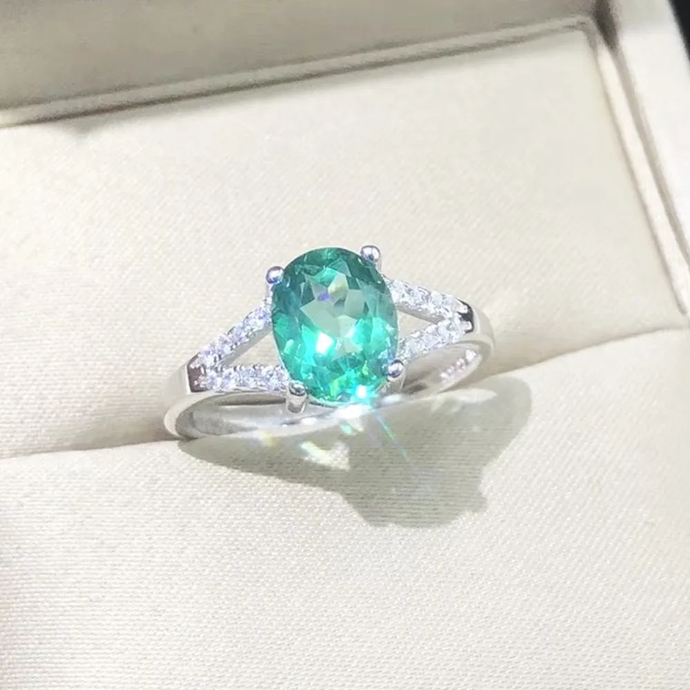 

DJ CH Emerald-Cut Green Spinel Cubic Zirconia Cocktail Ring Fine 925 Sterling Silver Woman Engagement Promise Finger Rings