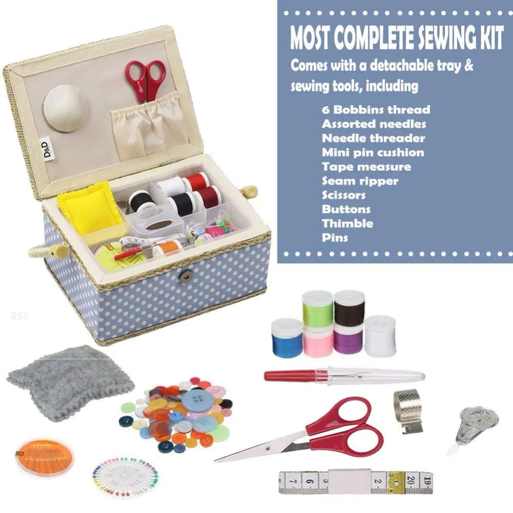 New Handmade Sewing Basket with Sewing Kit Accessories Fabric Crafts Sewing Tools Storage Box Christmas Box gift