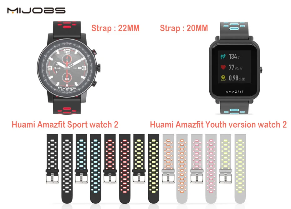 Спортивные силиконовые наручные часы Mijobs 20 мм для Xiaomi Huami Amazfit Bip, Молодежные Смарт-часы Huami Watch 2, сменные Смарт-часы