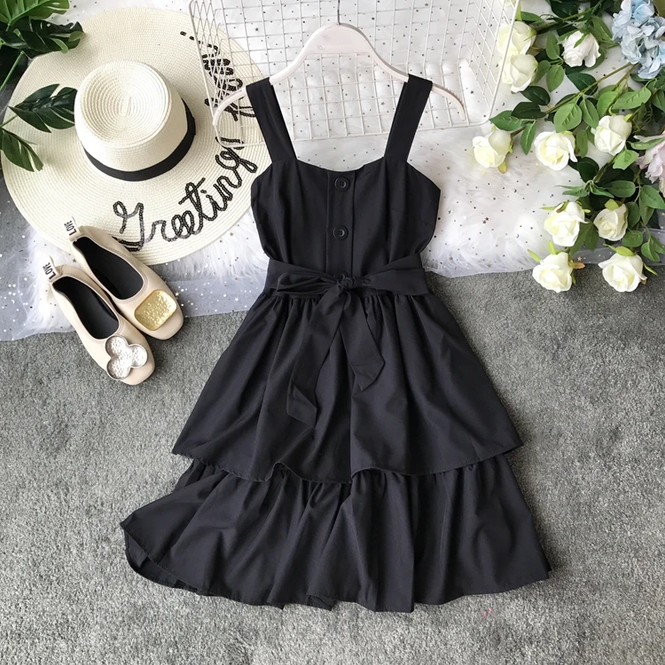 Женское однобортное платье ALPHALMODA с оборками на бретелях высокой талией