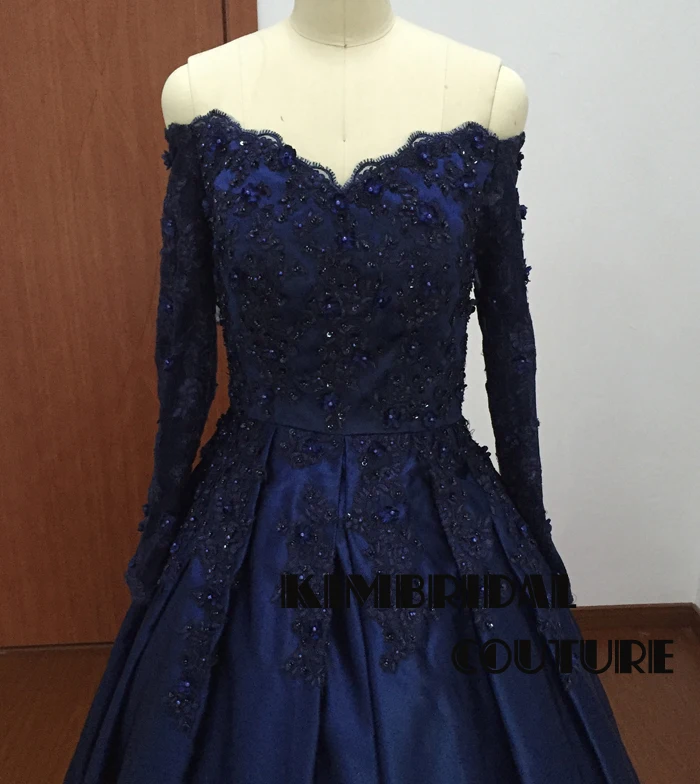 Атласное Вечернее платье в пол с длинным прозрачным рукавом|prom dresses real pictures|navy prom