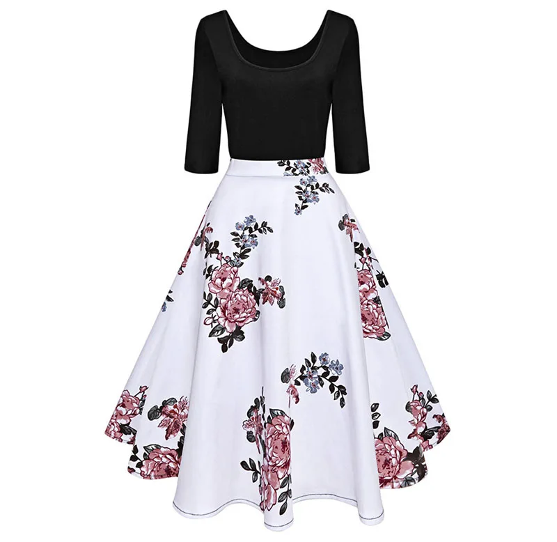 Винтажное женское платье с рукавом 3/4, Осень-зима, рокабилли, vestidos, роковой стиль, 50 s, 60 s, большие свободные платья, элегантное вечернее платье - Цвет: 002