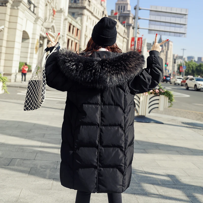 

Winter White Duck Down Coat Women Thicken Warm Down Jacket Coat New Female Big Fur Collar Down Parkas Coat Ladies Black Overcoat