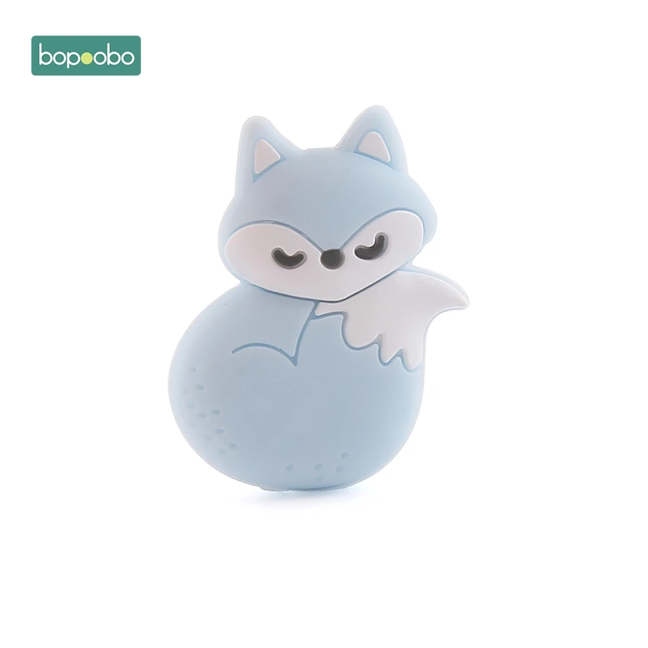 Blue Cartoon Fox Bopoobo 5 шт. силиконовый без бисфенола А Прорезыватель мини лиса силиконовые бусины Прорезыватели красочные лиса бусина пищевой силиконовый для детей для прорезывания зубов - Цвет: Blue Cartoon Fox