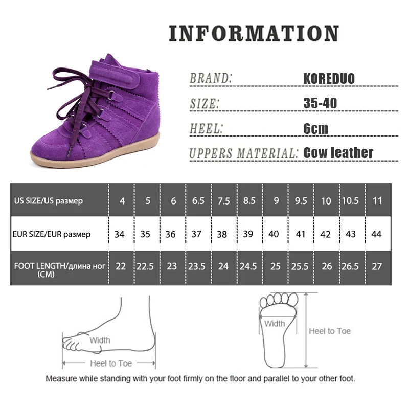 KOREDUO Women Purple Suede Leather Ankle Boots Female increased Platform short boots Hook Loop Sneakers Casual botas mujer ms | Обувь
