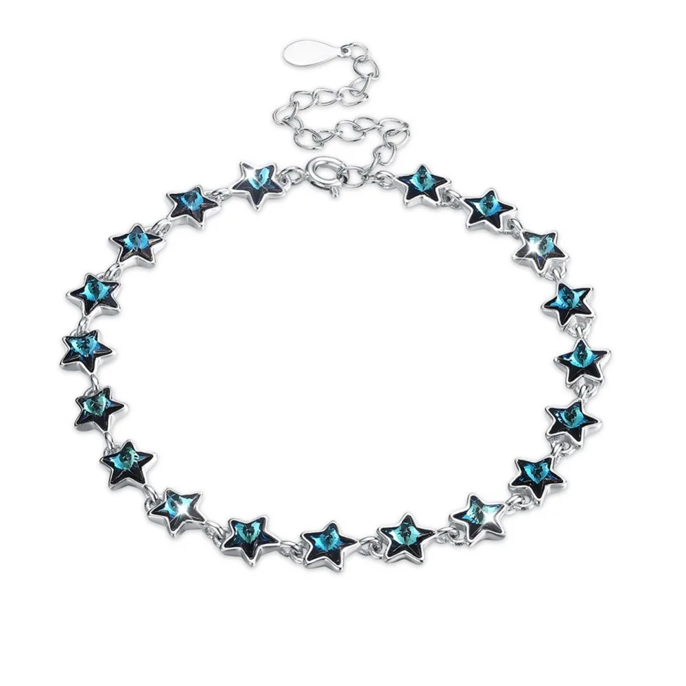 

S925 Women Bracelets Fine Jewelry Charm Blue Star Crystals 925 Sterling Silver Bracelets for Lady Wedding Party Waist Wears