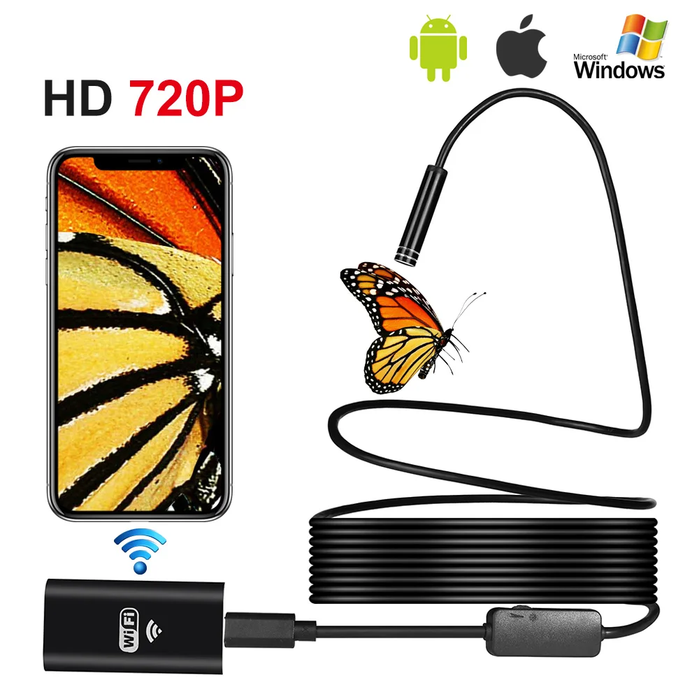 Wi-Fi эндоскоп HD 1200P 1-10 м с мягким проводом IP68 водонепроницаемая камера-бороскоп для